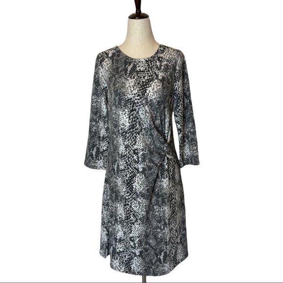 Cable & Gauge Black And White Snakeskin Long‎ Sleeve Fit And Flare Dress Size M - Picture 1 of 11